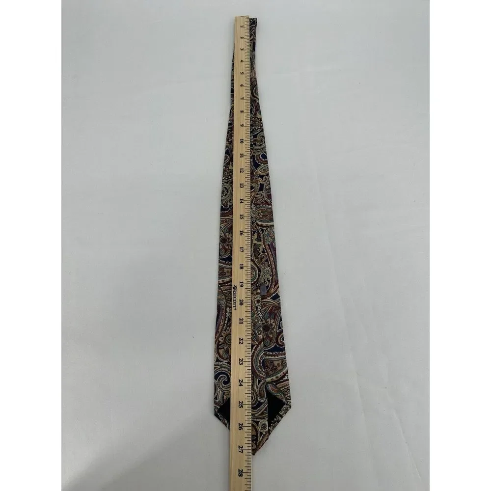 Geoffrey Beene‎ Men's Necktie Tie Silk Tan Red Blue Brown Cream Paisley Print